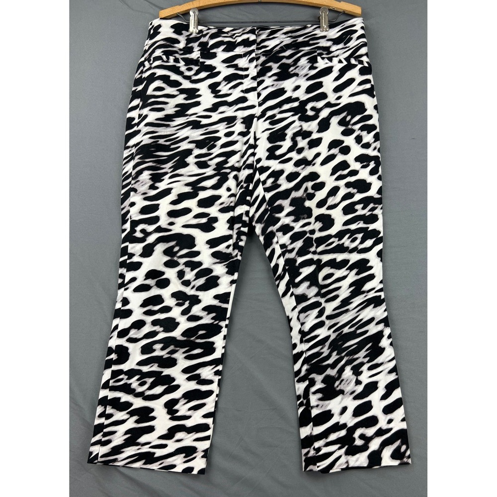 NY&Co 7th Avenue Suiting Pants Womens 10 Black White Animal Print Crop Excellent